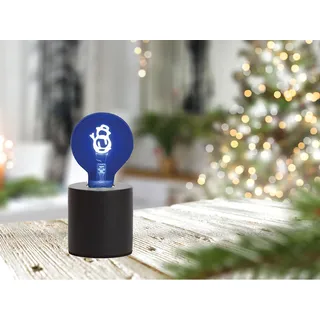 Kleine Tischlampe Beton Schwarz Ø 9cm mit Deko LED Glühbirne Schneemann Blau - Schwarz