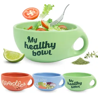 Fisura – Salatschüssel grün My Healthy Bowl. Große Frühstücksschüssel. Suppenschale aus Keramik 680 ml für Müsli, Salat oder Suppe. 19,5 zentimeter x 8,5 zentimeter
