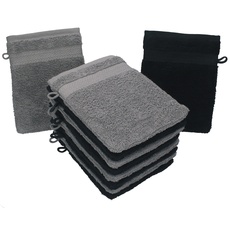 Betz 10 Stück Waschhandschuhe PREMIUM 100% Baumwolle Waschlappen Set 16x21 cm Farbe anthrazit und schwarz