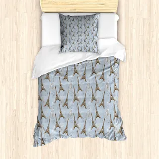 ABAKUHAUS Eiffel Mantele, Retro Fahrräder Zeichen, Milbensicher Allergiker geeignet mit Kissenbezügen, 135 cm x 200 cm - 80 x 80 cm, Braun Hellblau - Braun