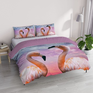 Italian Bed Linen "Goodnight Bettwäsche-Set mit Digitaldruck, Mikrofaser, Flamingo, Doppelbett