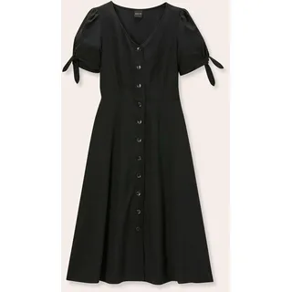 Midikleid MADELEINE "Sommerkleid Viskosekleid mit V-Ausschnitt, Kurzarm", Damen, Gr. 40, N + K Gr, schwarz, Obermaterial: 67% Viskose CV. 28% Lyocell CLY. 5% Leinen LI., Modern, normal, V-Ausschnitt, Kleider Midikleid