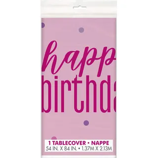 Kunststoff-Tischdecke - 2,13 m x 1,37m - Glitzer Rosa & Silber Geburtstag