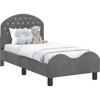 vidaXL Kinderbettgestell mit Kopfteil Dunkelgrau 70 x 140 cm Samt - Grau