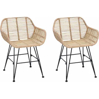 vidaXL Esszimmerstuhl 2 stk. Rattan und Eisen Natur 55 x 50 x 74 cm - Braun