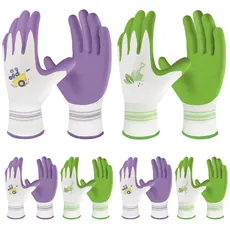 Velway 6 Paar Gartenhandschuhe für Frauen - Atmungsaktive Gummi-beschichtete Gartenarbeitshandschuhe - Outdoor-Schutzhandschuhe mit Griff Garten-Geschenke - Lila & Grün Groß