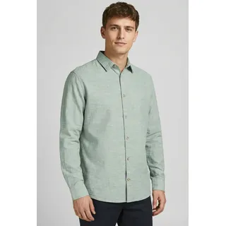 Langarmhemd JACK & JONES "JJESUMMER LINEN BLEND SHIRT L/S SN", Herren, Gr. XL, N-Gr, granite grün, Web, Obermaterial: 70% Baumwolle, 30% Leinen, unifarben, normal normal, Hemden Langarmhemd, Baumwollmischung, regular fit