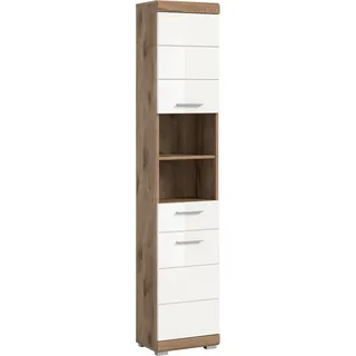 xonox.home Wave Hochschrank 37 x 191 x 31 cm Weiß Hochglanz/Eiche Holz