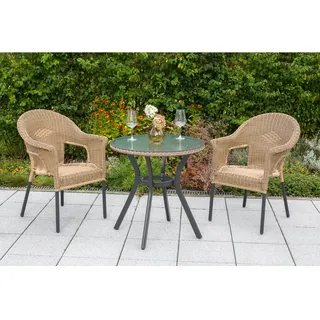 Merxx Ravenna Set 3-tlg. 2 Stapelsessel Gartentisch Ø 70 cm Natur