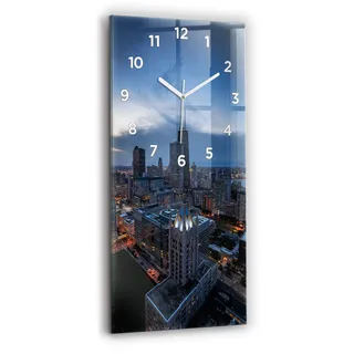Wallfluent Wanduhr – Stilles Quarzuhrwerk - Uhr Dekoration Wohnzimmer Schlafzimmer Küche - Zifferblatt - weiße Zeiger - 30x60 cm - Chicago Foto - Blau