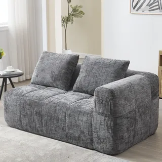 Zweisitzer Sofa Grau Couch ohne Montage 2-Sitzer Loungesofa mit Chaiselongue 1 Kissen Seitentasche Wohnlandschaft klein modern flauschig - Grau