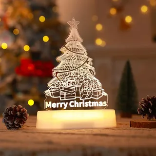 3D Weihnachten Nachtlicht LED Illusion Lampe Warmweiß Batteriebetrieben Nachtlichter mit Fernbedienung Nachttischlampe Party Weihnachtsdekoration - Weiß