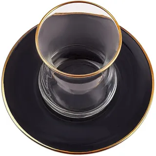 KARACA Retro Anthrazit Teeset für 6 Personen Teeservice, Türkische Teegläser mit untertasse, Cay Bardagi Set, Türkischer Tee, Glas, Cay Seti, Teeteller, Tea
