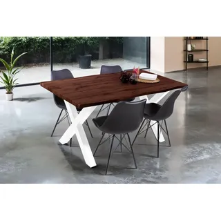 Esstisch Baumkante Holz-Optik Nussbaum 160 x 85 X-Gestell weiß JOSY - Braun