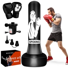 JUOIFIP Schwere Boxsäcke für Erwachsene - 69" Standalone-Boxsack mit Ständer für Männer-Training MMA Muay Thai Fitness - Perfekte stehende aufblasbare Kickbox-Tasche Geschenkbox