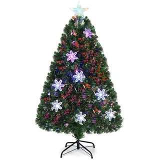 Costway Weihnachtsbaum mit Glasfaser-Farbwechsler und Sternspitze Grün 120 cm