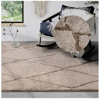 ELLE DECORATION Designteppich Perrotin, rechteckig, Höhe: 18 mm, Läufer, Shaggy, flauschig, weich, Langflor, modern, Hoch Tief Effekt beige 80 cm x 120 cm x 18 mm