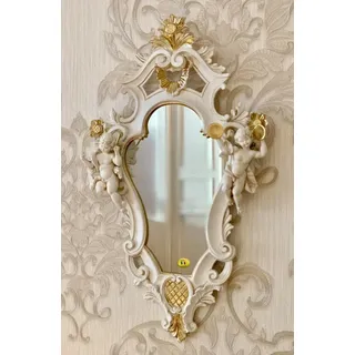 Generisch Wandspiegel Weiß Gold Oval Barock Badspiegel Flurspiegel Wohnzimmerspiegel Engel Spiegel Wandspiegel 57x33 EngelSpiegel Weiß- Gold Rahmen Antik Jugendstil 022