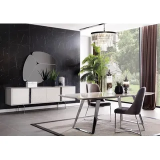 Esszimmer Gruppe Set Tisch 4x Stühle Anrichte Spiegel 7tlg. Grau JVmoebel - Grau