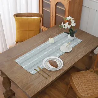 Gernaice Boho-Tischläufer, Bestickt, Baumwollleinen, Bauernhaus-Tischläufer für Kommode, Couchtisch, Heimdekoration, 61 x 33 cm (L x B), Grau, 2 Stück
