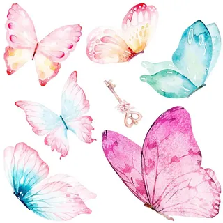 Wallfluent Wandaufkleber 130x209cm - Pastellfarbene Schmetterlinge , Multicolor , Kunststoff , Rechteckig , 130x209x0.1 cm , Tapeten & Wandverkleidungen, Wandtattoos & Sticker, Wandtattoos