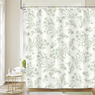 Dazzlewall Duschvorhang Grün Blumen 180x180cm, Grün Beige Blätter Pflanzen Duschvorhänge, Wasserdicht Schimmelresistent Polyesterstoff Badevorhang mit 12 Haken