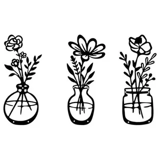 Unyqoos® 3‐teiliges Metall-Wanddekor Blumen, matt schwarz – einzigartige Blütenmotive, robuste Wanddekoration für Wohnzimmer, Schlafzimmer, Küche & Garten - Schwarz