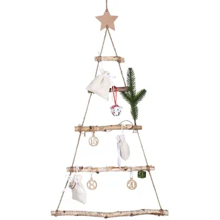 GWHOLE Holzleiter Tannenbaum Wand Deko Holz Weihnachtsbaum Weihnachtsdeko Wanddeko Hängedeko zum Dekorieren Strickleiter Zierschmuck zum Aufhängen, 40 x 70 cm mit Stern