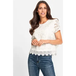 Spitzenbluse HEINE, Damen, Gr. 36, beige (ecru), 60% Baumwolle, 40% Polyamid, Besatz:100% Baumwolle, unifarben, Rundhals, Blusen Spitzenbluse