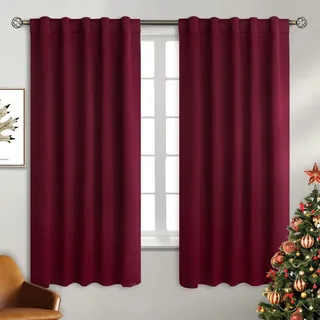 BGment Weihnachten Rote Vorhänge, 160 cm Länge – Stangentasche und Rückenlasche, Verdunkelungsvorhänge, Thermo-Raumverdunkelungsvorhänge für Wohnzimmer/Schlafzimmer, 2 Paneele (107 x 160 cm,