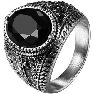 OIDEA Herren Ring Punk Vintage: Klassisch Herrenring aus Edelstahl Kubanisches Stil mit Schwarzer Stein Strass Retro Gotik Schmuck Geschenk für Männer