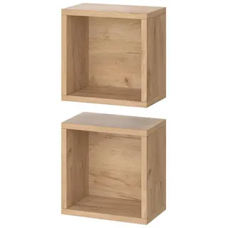 Vicco Wandregal Senyo Goldkraft Eiche 25 x 25 cm 2er Set , Honigeiche , Holzwerkstoff , Rechteckig , 25x25x15 cm , Badezimmer, Badmöbel, Hängeschränke