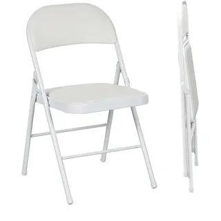Homcom Klappstuhl 2er Set Kunstleder Stahl Weiß , Metall , 46x78x45 cm , Esszimmer, Stühle, Klappstühle