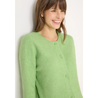 Cardigan CECIL, Damen, Gr. XS (36), grün (bamboo grün melange), Strick, Obermaterial: 37% Baumwolle, 34% Polyacryl, 26% Polyester, 3% sonstige Fasern, unifarben, bequem hüftbedeckend, Rundhals, Strickjacken Cardigan, mit Knopfleiste