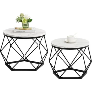 Vida Designs Brooklyn Runde Couchtische 2er Set Beistelltische Moderne Stahlrahmen Nesting Wohnzimmermöbel (Marmor)