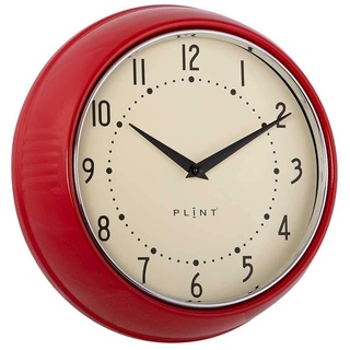 PLINT Retro Wanduhr Silent Non-Ticking Decorative Red Color Wall Clock, Retro Style Wall Decoration for Kitchen Living Room Home, Office, Schule, Easy to Read Large Numbers