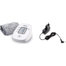 Omron X2 Basic - Automatisches Blutdruckmessgerät für die Blutdrucküberwachung zu Hause + OMRON Universal-Netzteil (HHP-CM01) für OMRON Oberarm-Blutdruckmessgeräte