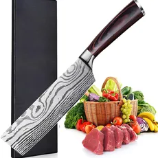 Nakiri Messer Küchenmesser Kochmesser Fleischmesser scharfes Küchenmesser Knife Chinesisches Kochmesser Hackmesser Kitchen Knife (Nakiri, Damast-Optik)
