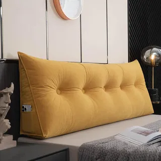 MONDEX Rückenkissen Bett, Lesekissen für Bett und Sofa, Rückenpolster für die Wand, Sitzkissen, Wandkissen, Groß Keilkissen mit Waschbarem Bezug, Ideal zum Lesen, Fernsehen,Gelb,120cm