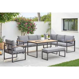 Ambia Garden Dining-Loungeset , Grau, Naturfarben, Dunkelgrau , Metall, Kunststoff, Textil , 5-teilig , Füllung: Schaumstoff,Polyester , eckig, U-Form , 250x187 cm , Gartenmöbel, Gartengarnituren, Gartenmöbel-Sets