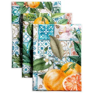Maison d' Hermine Küchenhandtuch, 100% Baumwolle Set von 3, 50 cm x 70 cm Küchenhandtücher Tischgeschirrtücher zum Muttertagsgeschenke, Reinigen, Buffetpartys und Hochzeiten, Agrume – Frühling/Sommer