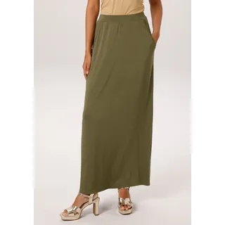 Maxirock ANISTON CASUAL, Damen, Gr. 42, khaki, Single Jersey, Obermaterial: 95% Viskose, 5% Elasthan, unifarben, figurumspielend knöchelfrei, Röcke Maxirock, im Marine Look