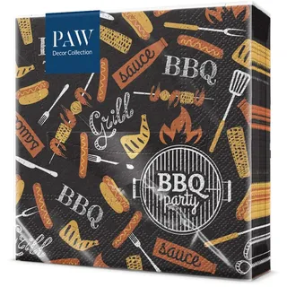 Paw Decor Collection PAW - Servietten 3-lagig (33 x 33 cm) I 20 Stück I Perfekt für Geburtstage, Partys, Hochzeiten, Kommunion und Feiern I Tischdeko Bunte Papierservietten - Grill I BBQ Party