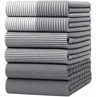 Bumble Küchenhandtücher - Geschirrhandtücher Handtücher Baumwolle – 6er Pack – XL Größe 50 x 70 cm – Edle, Weiche und Robuste Ringspinnbaumwolle in 3 Verschiedenen Texturen (Grau)