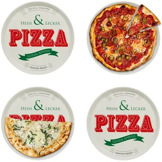 KHG 4er-Set Pizzateller, extra groß mit 30 cm Durchmesser in Heiss & Lecker | perfekt für Gastro und Zuhause, hochwertiges Porzellan, spülmaschinengeeignet & perfekt Stapelbar, vielseitig einsetzbar