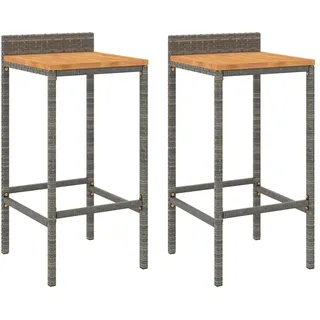 vidaXL Barhocker 2 Stk. Grau Poly Rattan und Massivholz Akazie - Grau