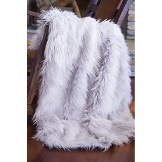 North End Decor Überwurf, Kunstfell, mongolisches Langhaar, Silberfarben, 50 x 60 cm, groß, Grau