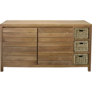 Teako Design Waschtisch Lomma Massiv Teakholz mit Rattan 150x55x82 cm