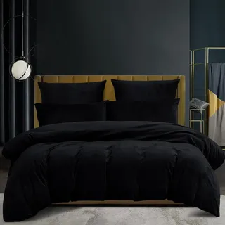 Luofanfei Winter Fleece Bettwäsche 200x220 Winter Schwarz Flausch Samt Nicky Warme Plüsch Wende Bettwäsche Set Cashmere Touch Thermofleece Weich Kuschelig Teddy Plüsch Uni Bettbezug Set Wintermotiv