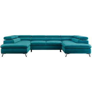 MKS Wohnlandschaft Pedro U Samt Dunkelblau , Metall , U-Form , 346x76x208 cm , Wohnzimmer, Sofas & Couches, Wohnlandschaften, Wohnlandschaften in U-Form